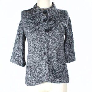 1830 Gray & White Coastal Grandma Cardigan Size Medium Cottagecore Bell Sleeve